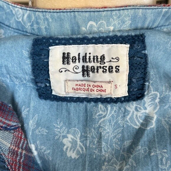 Holding Horses Plaid Anita Tunic Dress Size S Small Blue Red High Low - Picture 4 of 7